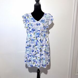 Andreé by UNIT Blue Floral Ruffle Babydoll Dress Lined Size Small